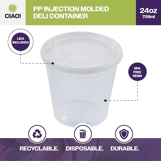 CIAO! 24OZ PP Injection Molded Soup-Deli Container with LLDPE Lid, Microwavable and BPA Free (240/240 combo pack) - Image 2