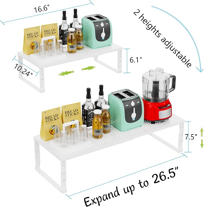 Jojocross Expandable Adjustable Stackable Kitchen Organizer, Spice Rack,Metal Pantry Storage Shelves Racks,Counter Shelf for Cabinets, Countertop, Cupboard(3 Packs/Large/White) - Image 3