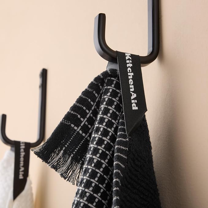 KitchenAid Gourmet Series Gridlines Kitchen Towels 3-Pack Set, 100% Cotton Absorbent, Matte Black, 18"x28" - Image 3