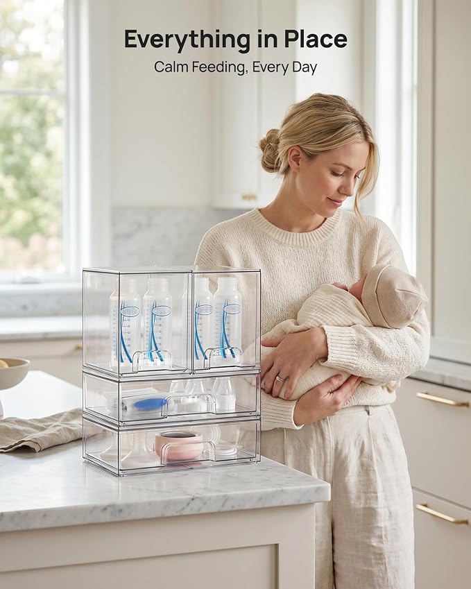 Vtopmart Clear Stackable Storage Drawers Set of 4, Plastic Organizer Bins for Makeup, Cosmetics, Beauty Supplies,Ideal for Vanity, Bathroom,Cabinet,Pantry Organization - Image 5