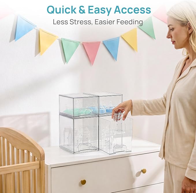 Vtopmart 4 Pack Baby Bottle Organizer Set, Stackable Storage Drawers Ideal for Kichen Countertop, Vanity, Bathroom, Cabinet, Pantry Organization - Image 6