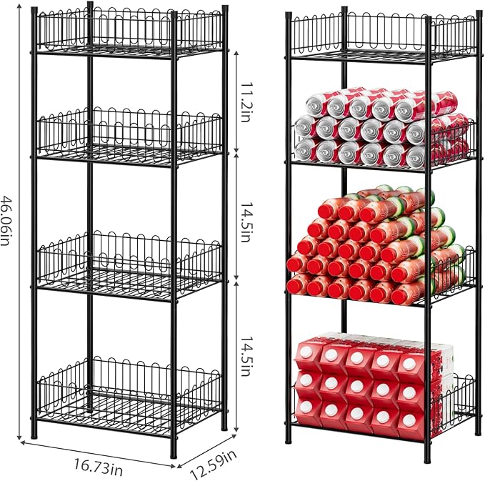 Vrisa Water Bottle Organizer 4 Tiers Free Standing Water Bottle Holder Beverage Soda Can Drink Holder Stand Can Organizer Storage Rack for Pantry Kitchen Food Storage, Black - Image 2