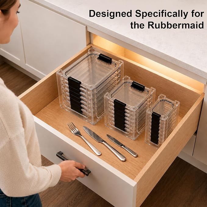 3PCS Food Container Lid Organizer Fit for Rubbermaid Brilliance Nap-on Lids | Clear Acrylic Stackable Lid Holder Rack, Holds 24 Lids, Fits 0.5, 1.3, 3.2 & 4.7 Cup Lids, Stackable Kitchen Storage - Image 6