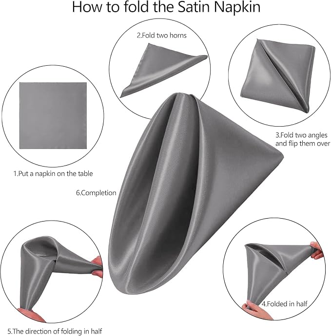 MDS® Pack of 50 Satin Napkins 12 x 12 Inch, Soft Silky Reusable Cloth Dinner Table Napkins for Wedding Décor, Reception, Birthday, Parties, Banquets, Catering, Restaurants & Hotel - Silver Gray - Image 3