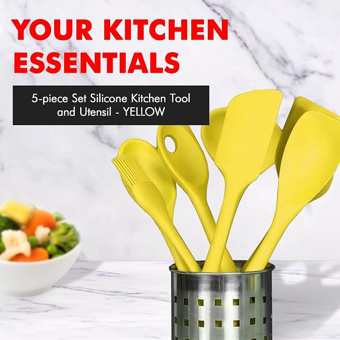 Chef Craft Premium Silicone Kitchen Tool and Utensil Set, 5 Piece, Yellow - Image 2
