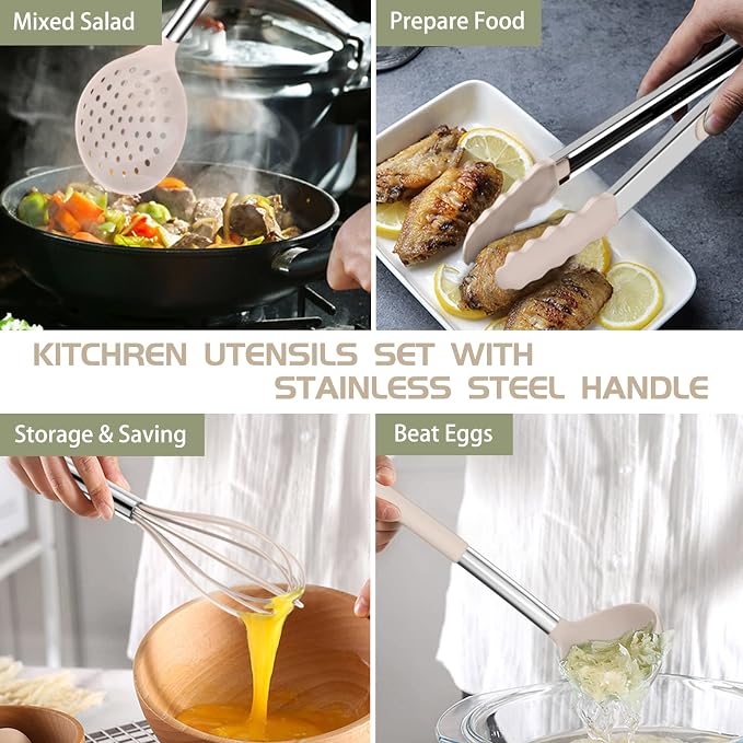 Stainless Steel Kitchen Cooking Utensil Set, Umite Chef 15 pcs Utensils - Nonstick Cookware Set Spatula -Kitchen Gadgets Tools Gift - Image 4