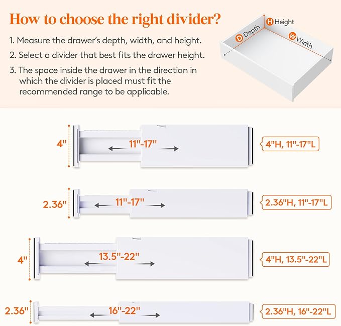 Lifewit 4" High Upgrade Drawer Divider, Adjustable Drawer Organizer Clothes | 12 Pack 11-17" Expandable White Plastic Drawer Separator for Dresser, Kitchen, Closet, Nursery, Office Organization & Storage - Image 3