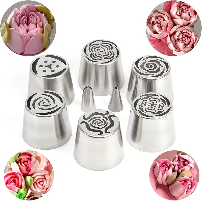 10Pcs Extra Large Russian Piping Tips Set, Stainless Steel Rose Flower Nozzles for Cake Decorating, Includes 6 Extra Large Flower Tips, 2 Leaf Tips, 2 Cloth Piping Bags, Baking Tools - Image 5