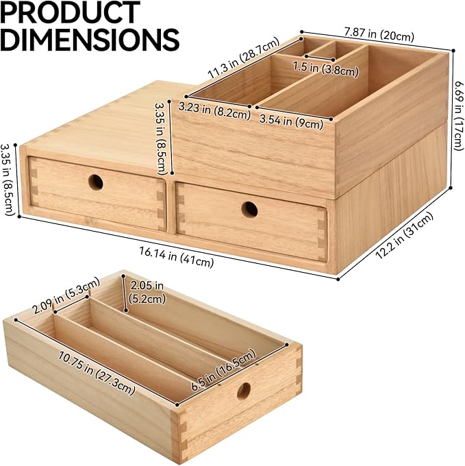 KIRIGEN Wooden Coffee Station Organizer with Drawers, K Cup Holder Natural | 2 Piece Solid Wood Set Storage Box Holds 40+ Pods, Tea Bags, Sugar with Modular Storage for Counters and Coffee Bars - Image 3