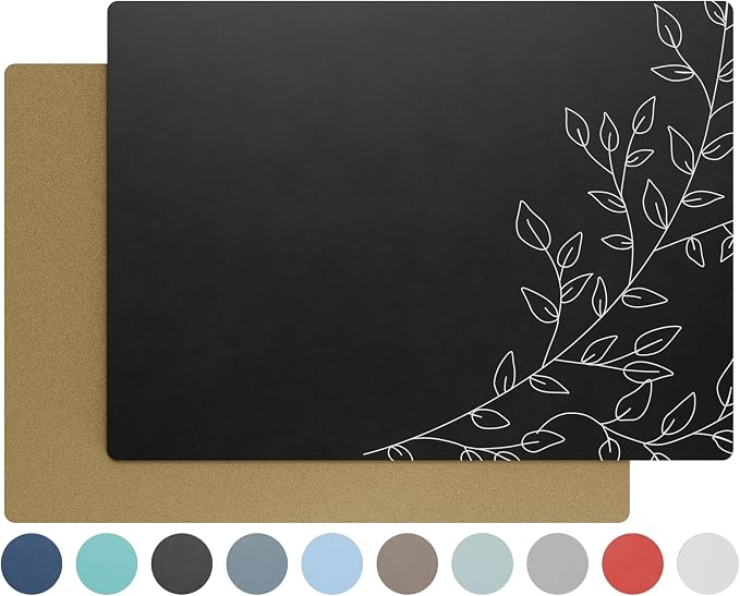 Royalty Art Boho Placemats, Set of 4, Black, Non-Slip Cork Backed | Wipeable heat resistant surface, kitchen and dining table protection, floral farmhouse pattern - Image 7