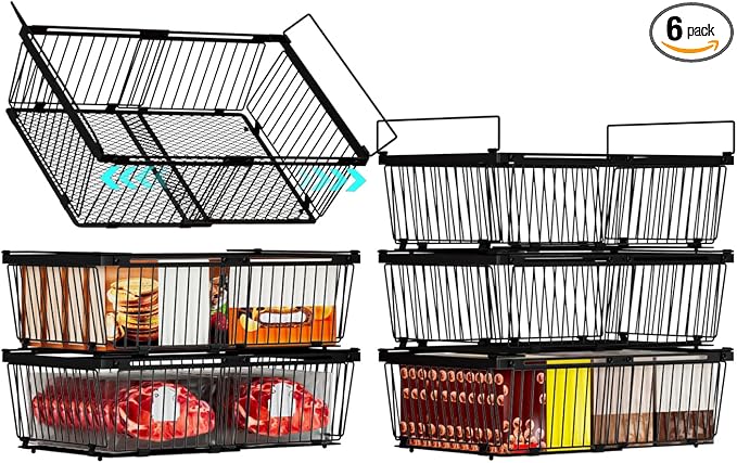 Large Freezer Organizer Bins for 10 to 20 Cu.Ft,Leak-Proof Bottom,6 Pack | ANJUBANFreezer Organizer Bins, Stackable,expandable,foldable,With handle Wire Storage Container Baskets for Sort Frozen Meats by ANJUBAN