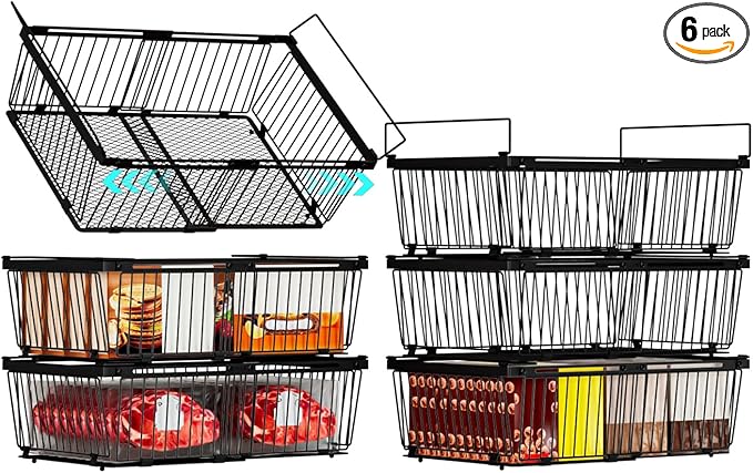 Large Freezer Organizer Bins for 10 to 20 Cu.Ft,Leak-Proof Bottom,6 Pack | ANJUBANFreezer Organizer Bins, Stackable,expandable,foldable,With handle Wire Storage Container Baskets for Sort Frozen Meats by ANJUBAN