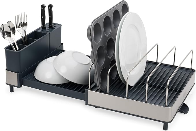 Joseph Joseph Extend Max Steel Expanding Dish Drying Rack, high Capacity for Large Items, Cutlery and Knife Holder, Swivel Draining Spout, Stainless Steel by Unknown