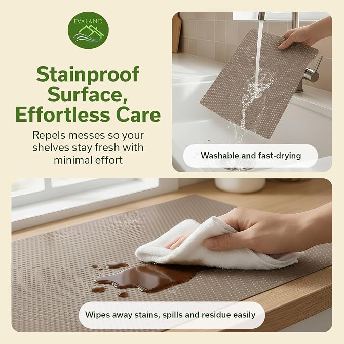 EVALAND Shelf Liner Cabinet Liner Non-Adhesive Drawer Liner 17.7 in x 33 FT | Non-Slip, Washable, Waterproof, Fridge Liners, Contact Paper, Shelf Liners for Cabinets, Kitchen, Refrigerator, Beige - Image 5