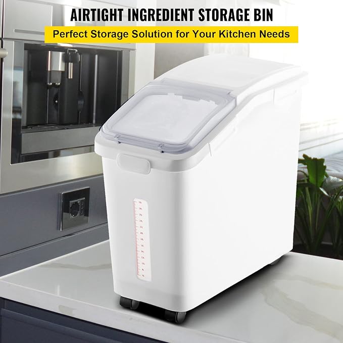 VEVOR Ingredient Storage Bin, 11.4 Gallon Capacity Shelf Ingredient Bin, 280 Cup Flour Bins on Wheels Commercial Prosave Shelf-storage Ingredient Bin with Lid and Scoop Rice Bin for Kitchen White - Image 3