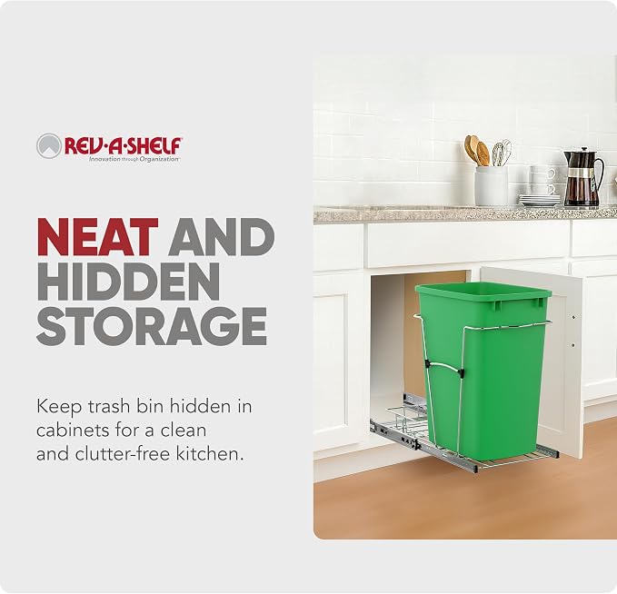 Rev-A-Shelf Pullout Trash Can for Kitchen Cabinets 35 Qt Garbage Waste Recycling Bin with Full Extension Slides, Green, RV-12KD-19C-S - Image 5
