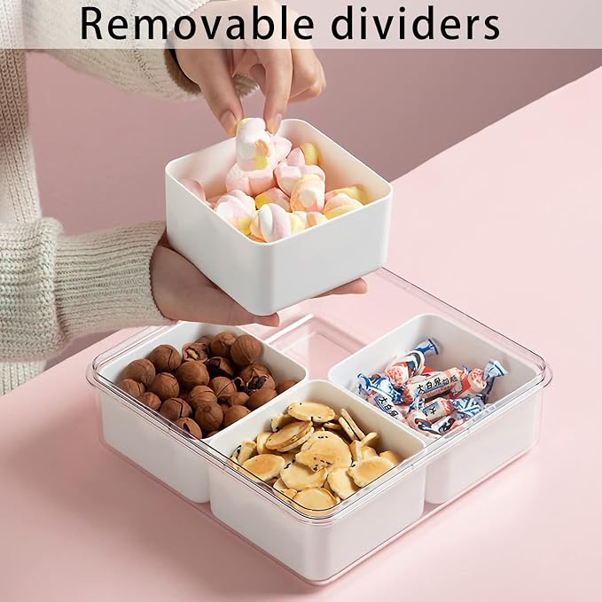 2Pack Divided Veggie Tray with Lid Snackle Box Serving Container Salad Keeper with 4 Removable Boxes Stackable Refrigerator Organizer Bins Produce Saver for Meal Prep Fruit - Image 5