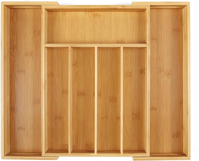 Utoplike Bamboo Cutlery Silverware Tray, Drawer Organizer Kitchen Utensils | Small Drawer Dividers for Flatware Tray Drawer Insert for knives, Gadgets and Garage Tools, Office Supplies, 5-7 Slots by Utoplike