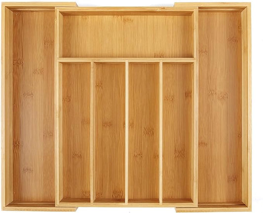 Utoplike Bamboo Cutlery Silverware Tray, Drawer Organizer Kitchen Utensils | Small Drawer Dividers for Flatware Tray Drawer Insert for knives, Gadgets and Garage Tools, Office Supplies, 5-7 Slots by Utoplike