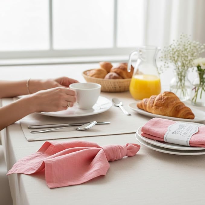 Linen Napkins –100% French Flax – Stonewashed Pure Linen Cloth Napkins - Size 18 Inch x 18 Inch – Set of 4 (Sunset Pink) - Image 8