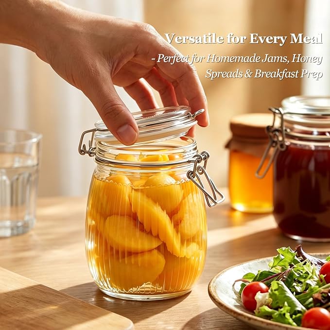 ComSaf Ribbed Glass Mason Jars with Airtight Lids 25 oz 6 Pack Coffee | Flour sugar coffee beans, Fermenting pickling, Farmhouse pantry decor, Kitchen storage, Dry food storage, Sourdough starter - Image 5