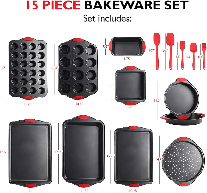 Eatex Nonstick Baking Sheet Set, 39-Piece Baking Pans Set with Silicone Handles, Carbon Steel Cookie Sheets for Baking, Commercial Grade Quality Bakeware Sets Includes Kitchen Utensils Set and More - Image 2