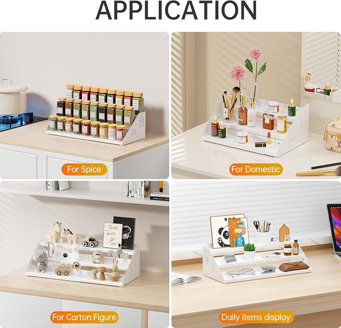 RCHYFEED 3 Tier Expandable Spice Rack Organizer, Height Adjustable,Metal | White, Multi-purpose Metal Display Organizer for Cabinet, Countertop, Pantry and Cupboard Spice Storage - Image 6
