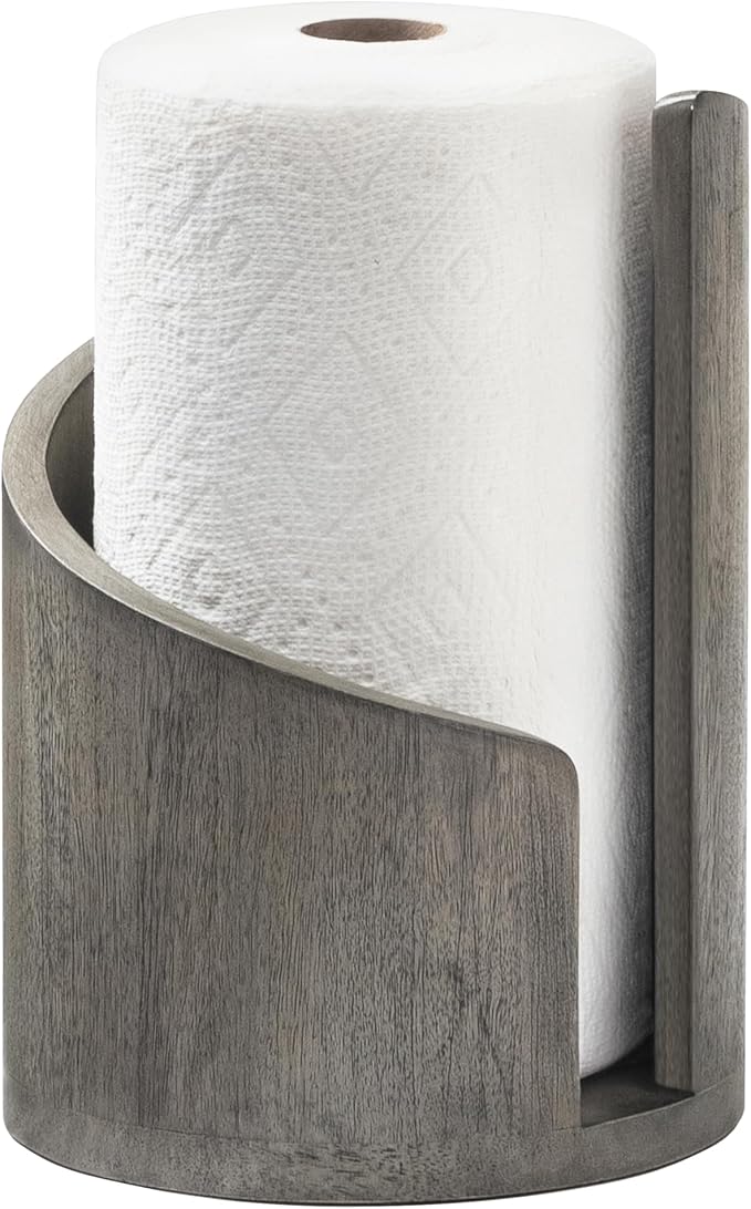 Anji Mountain Wooden Paper Towel Holder with Metal Holder, Holder Stand for Kitchen Roll Organizer & Kitchen Dining Table Home Décor, Countertop Fits Jumbo & Mega Rolls - Greige/Nickel, Classic - Image 2