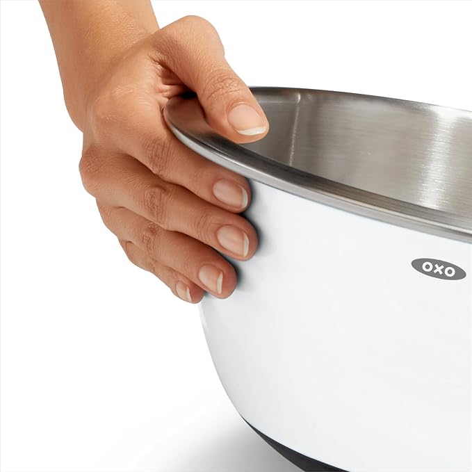 OXO Good Grips Mixing Bowl Set - 3-Piece, Stainless Steel | Nesting Bowls For Baking And Cooking, Non-Slip Base, Dishwasher Safe - Image 8