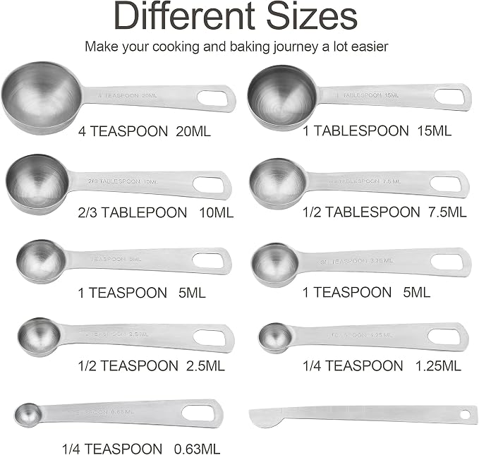 Measuring Cups and Spoons Set, 18/8 Stainless Steel 8 Measuring Cups and 9 Measuring Spoons with Leveler and Measurement Enquivalents, Kitchen and Baking Measure Cups Spoons Set of 19 - Image 6