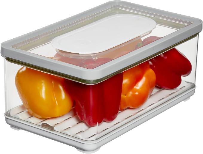 iDesign Large Fridge Produce Bin with Removable Drainage Tray and Lid - Gray by iDesign