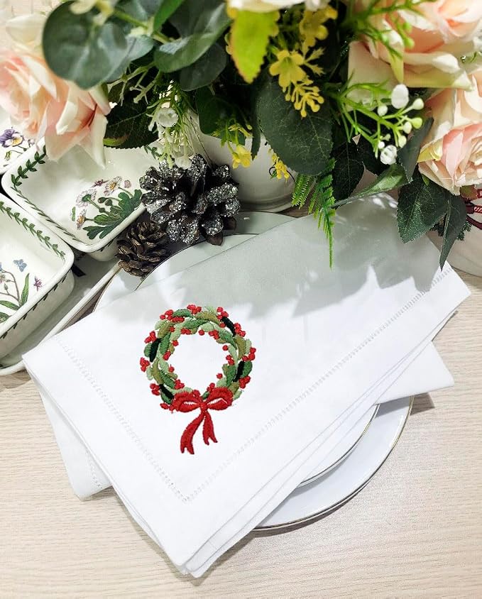 Embroidered Cotton Napkins Christmas 20x20 (Wreath Christmas) - Image 8