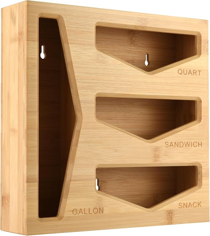 Bamboo Bag Storage Organizer for Kitchen Drawer, Baggie organizer, Compatible with Gallon, Quart, Sandwich and Snack Variety Size Bags (Natural Bamboo) by CozeeBay