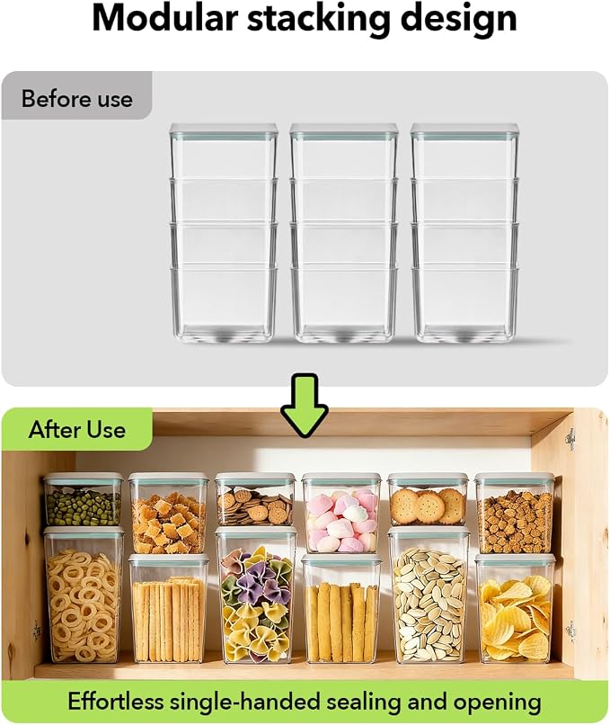 Airtight Food Storage Container with One-Touch Lid, 8-Piece Set (1.3, 2.1, 2.9, 3.6 QT* 2) Stackable Durable BPA-Free for Flour, Cereal & Complete Pantry Organization. - Image 4