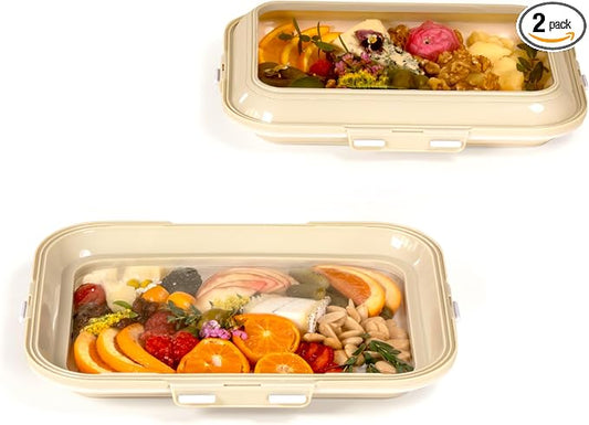 Crudités Portable Stretch-Lid Snack Tray, Rectangle 2-Pack, Cream White by Crudit%C3%A9s
