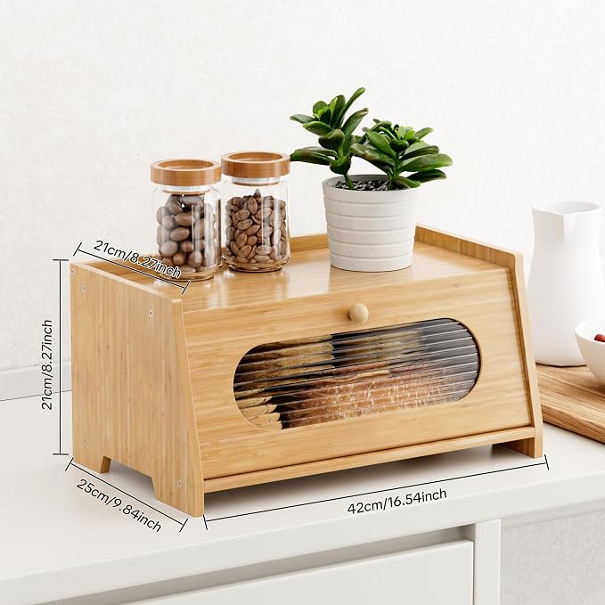 Bamboo Bread Box for Kitchen Countertop,Large Capacity Kitchen Countertop Organizer,Bread Storage with Acrylic Window for Cabinet,Pantry,Cupboard - Image 3