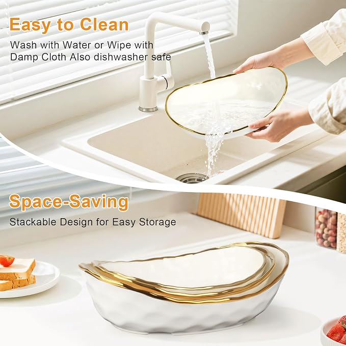 Ceramic Fruit Bowl for Kitchen Counter, Fruit Basket with Metal Stand, Tiered Fruit Rack for Countertop, Modern Serving Bowl for Party Dessert, Vegetable, Snack - Image 4