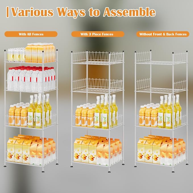 ETELI Water Bottle Holder Organizer 4 Tier Drink Can Shelf Organizer Rack for Floor Freestanding Water Bottle Rack Stand Beverage Storage Shelf for Pantry Kitchen Food Storage, Silver - Image 6