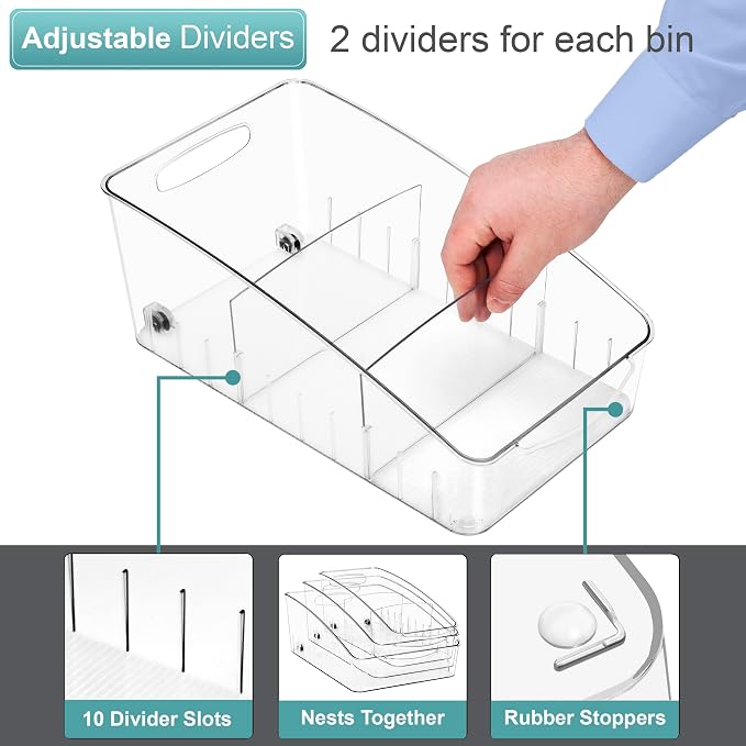 Sorbus Fridge Organizer on Wheels - Rolling Fridge Organizers and Storage Clear Design with Dividers & Handles for Kitchen Organization and Storage - Refrigerator Organizer Bins & Pantry Storage Bins - Image 4