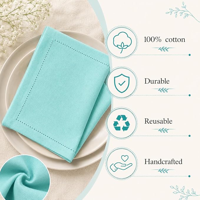 Cotton Cloth Napkins Set of 12, 18x18 Cotton Napkin Cloth Washable, Soft, Reusable Napkins for Wedding, Parties, Christmas, Thanksgiving, Everyday Use (Aqua) - ALPHA Living HOME - Image 5
