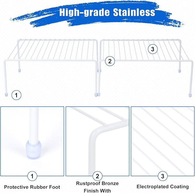 SIBAO Kitchen Cabinet Storage Shelf Rack/Plastic Feet - (13.1 x 10.2 Inch) - Steel Metal - Rust Resistant Finish - Cups, Dishes, Cabinet & Pantry Organization (4, White) - Image 5