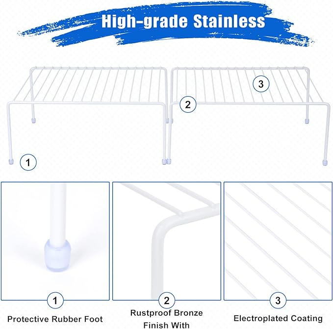 SIBAO Set of 6 Kitchen Cabinet Storage Shelf Rack - (13.1 x 10.2 Inch) /Plastic Feet - Steel Metal - Rust Resistant Finish - Cups, Dishes, Cabinet & Pantry Organization (White) - Image 4