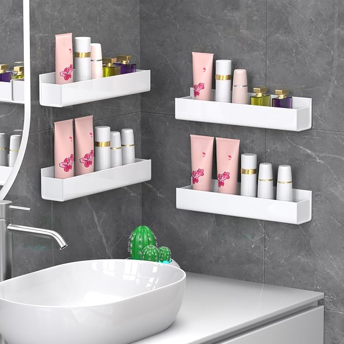 PMMASTO Adhesive Acrylic Spice Rack Organizer for Wall with Nano Double Sided Tape, Spice Shelf Organization for Kitchen Cabinet Door/Pantry Door, Wall Mount Seasoning Rack (White - 4 Pack) - Image 5