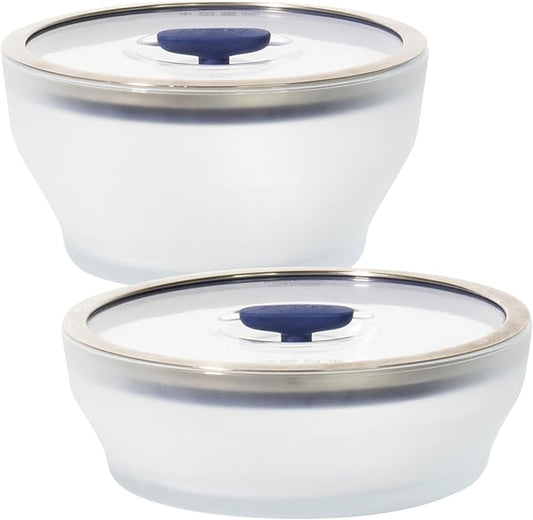 Anyday 4-Pc Microwave Cookware Set with Glass Lids (Blueberry) | Large, Food Storage, Plastic-Free Containers, Stackable Steamer with Vented Lid, Microwave-Safe, Steaming Vegetables, Rice by Anyday