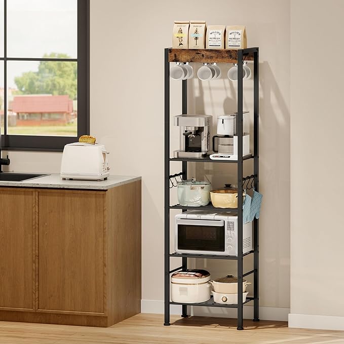 5-Tier Pot Rack, Floorstanding Pots and Pans Organizer, Kitchen Bakers Rack, Kitchen Island Table, Pots and Pans Organizer, Storage Stand, for Living Room, Rustic Brown and Black TPR16BF - Image 3
