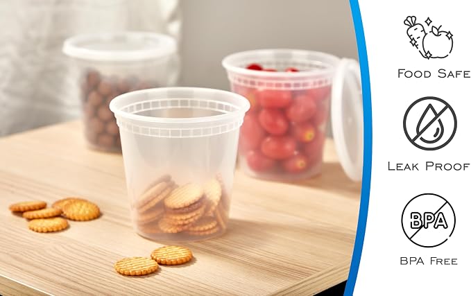 [24 OZ, 25 Sets Plastic Deli Food Storage Containers with Airtight Lids | Microwave-, Freezer-, Dishwasher-Safe | BPA Free | Heavy-Duty | Meal Prep | Leakproof | Recyclable (Pack of 2) - Image 2