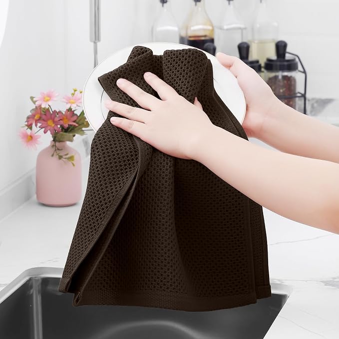 Homaxy 100% Cotton Waffle Weave Kitchen Towels, 10-Pack, Dark Brown | Ultra Soft Absorbent Dish Towels, Quick Drying Cleaning Towels, 13 x 28 Inches - Image 4