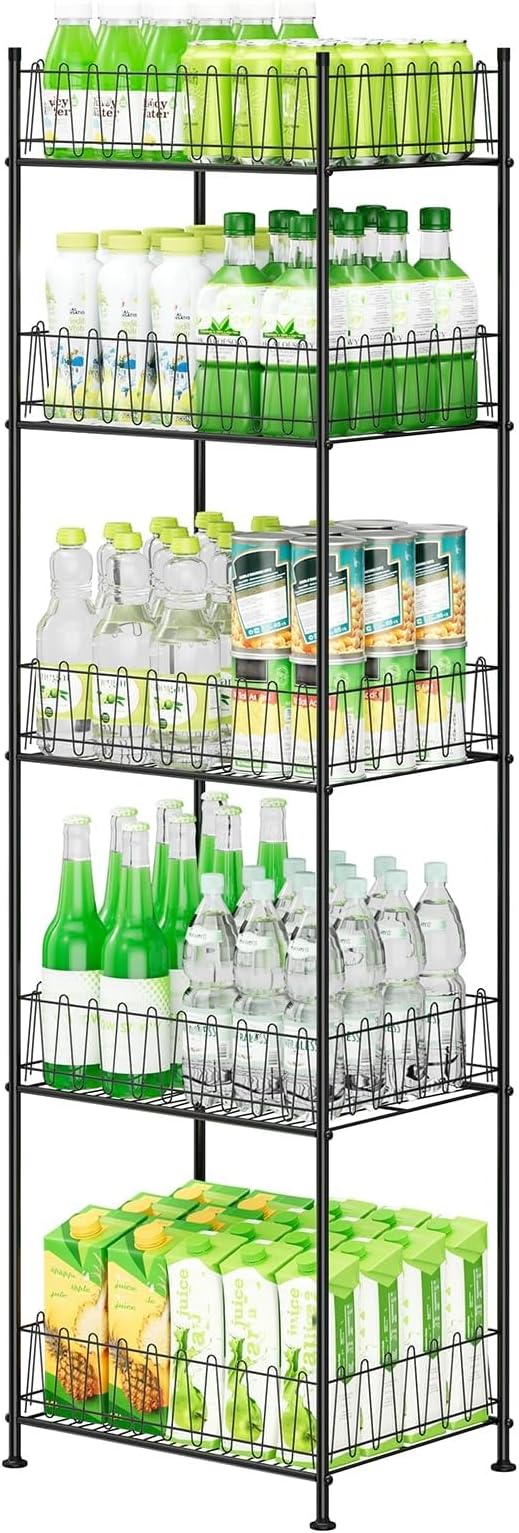smusei 5 Tier Water Bottle Organizer Rack Metal Free Standing Water Storage Rack Beverage Holder Bottled Water Stand for Floor, Space Saver Soda Drink Shelf for Kitchen Living Room, Black by smusei