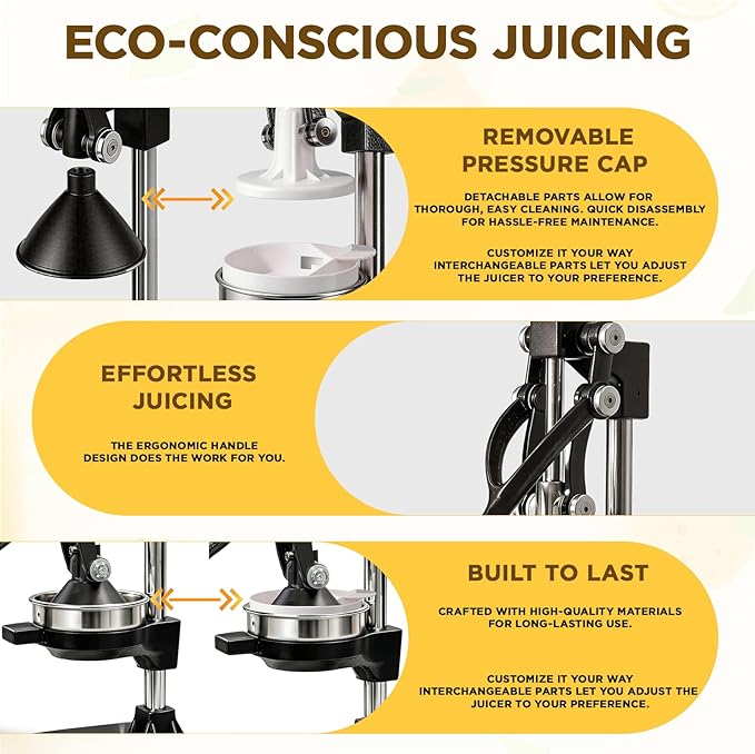 Cast Iron Juicer,Manual Juicer Hand Press,Orange Lemon Squeezer,Heavy Duty Manual Juicer,Professional Citrus Juicer Fruit Juice -Stainless Steel,Easy to Clean Black - Image 5