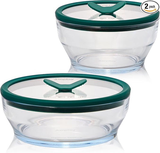 Anyday 4-Piece Medium Glass Food Storage with Lids (Clear Kale) | Plastic-Free Meal Prep, Microwave Cookware, Stackable Airtight Storage Container, Vented Lid for Microwave-Safe Reheating by Anyday